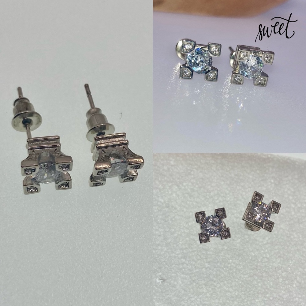 Simulated Diamond Multi Gemstone Stud Earrings - Picture 6 of 6